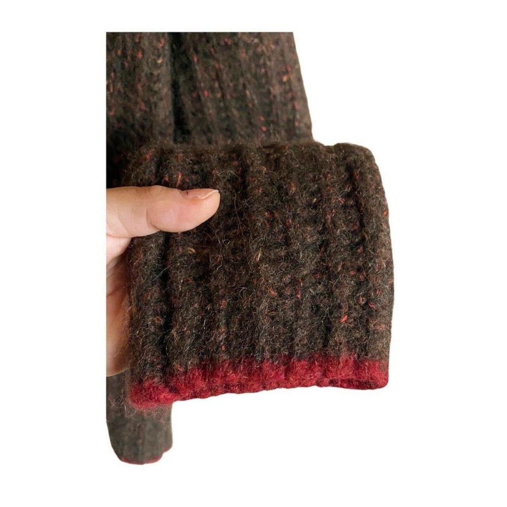 LA LIGNE Brown Sweater Fuzzy Wuzzy Pullover V-Neck Alpaca Cotton Wool Red Trim S - Picture 7 of 12